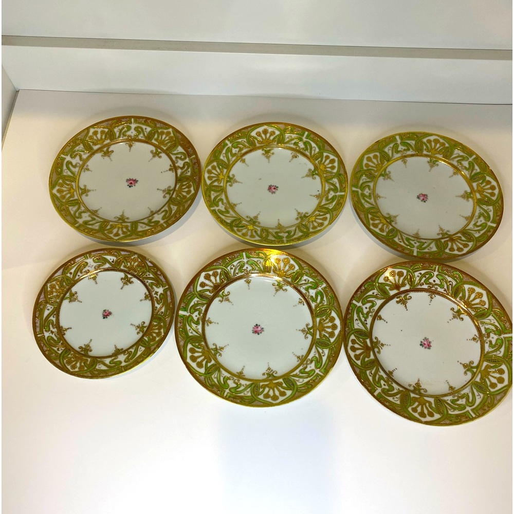 Antique Nippon 5 Salad Plates and 1 Dessert Plate Hand Painted Moriage Style